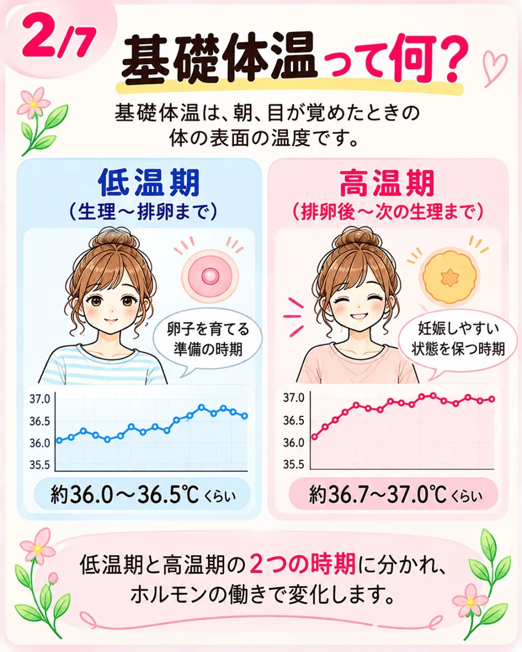 基礎体温は睡眠時間、測る時刻、体調などでも変動します。